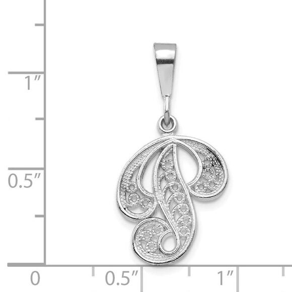 14k White Gold, Maci Collection, Filigree Script Initial P Pendant - Picture 3 of 4